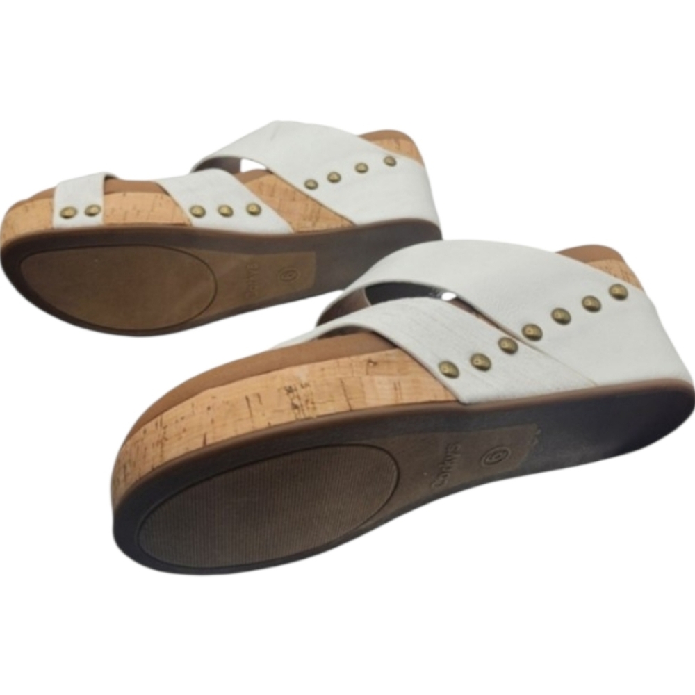 NWOT Corkys White Metallic Wedge Sandals Size 6 Studded Platform - Picture 6 of 7